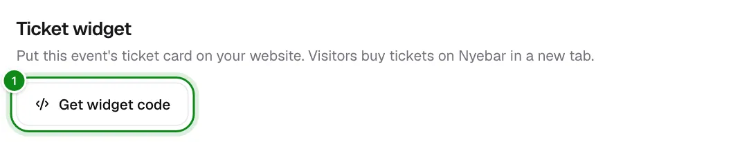The Ticket widget section in the Settings tab with the Get widget code button.