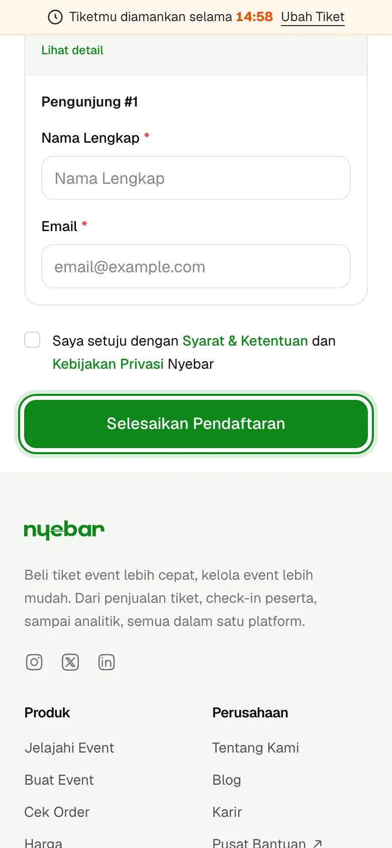 Event gratis langsung selesai lewat tombol Selesaikan Pendaftaran.