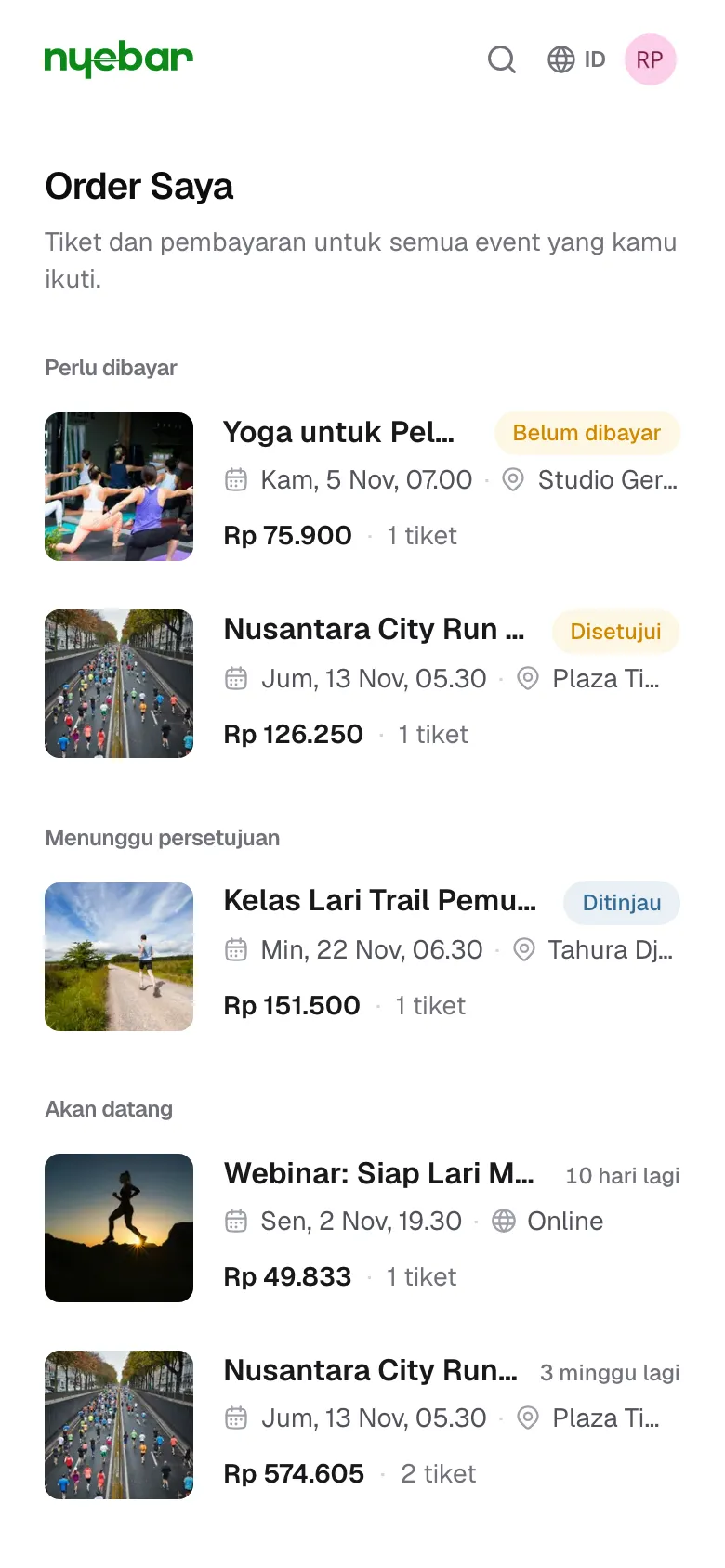 Order Saya mengelompokkan pesanan sesuai statusnya.