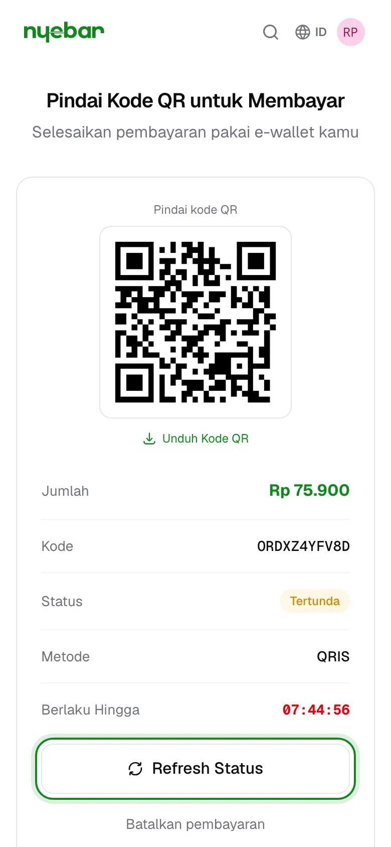 Tekan Refresh Status kalau status belum berubah.
