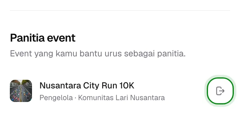 Bagian Panitia event di Pengaturan Akun dengan tombol keluar.