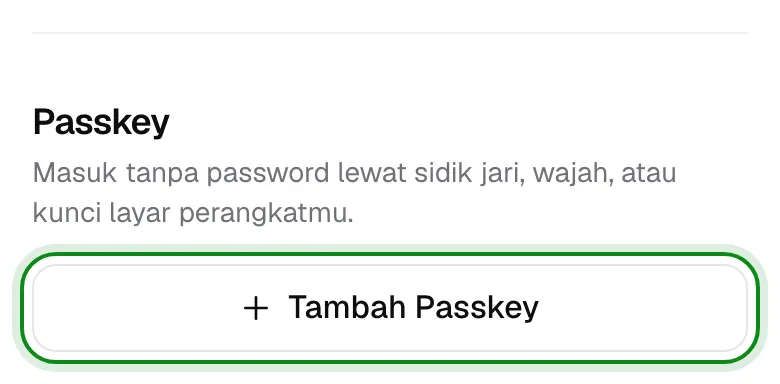 Bagian Passkey di Pengaturan Akun.