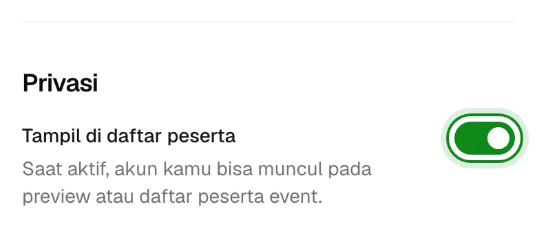 Toggle tampil di daftar peserta ada di bagian Privasi.