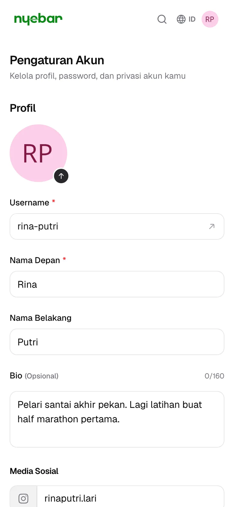 Bagian Profil di Pengaturan Akun.