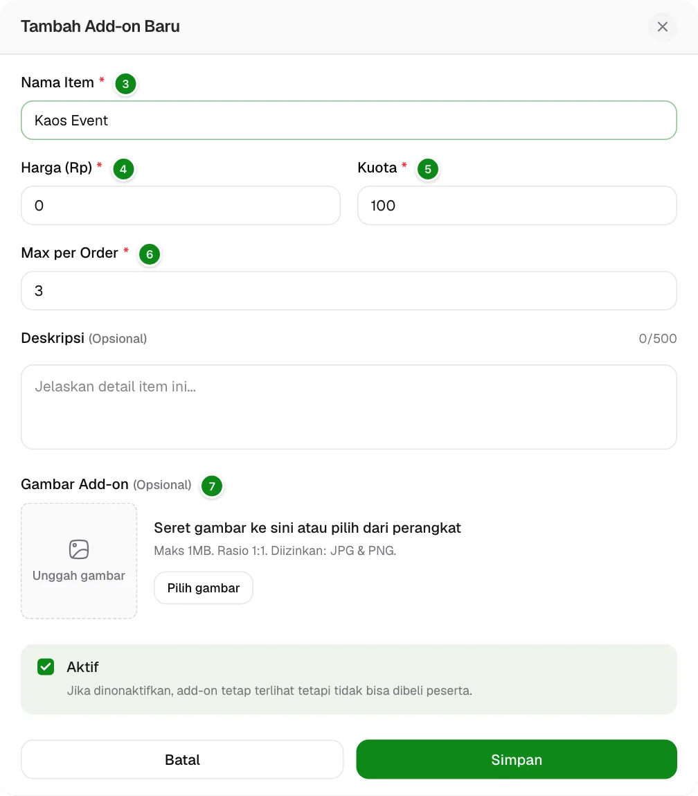 Form Tambah Addon Baru.