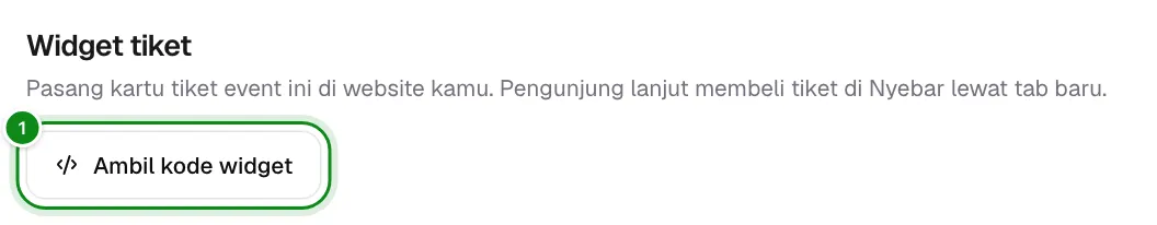 Bagian Widget tiket di tab Pengaturan dengan tombol Ambil kode widget.