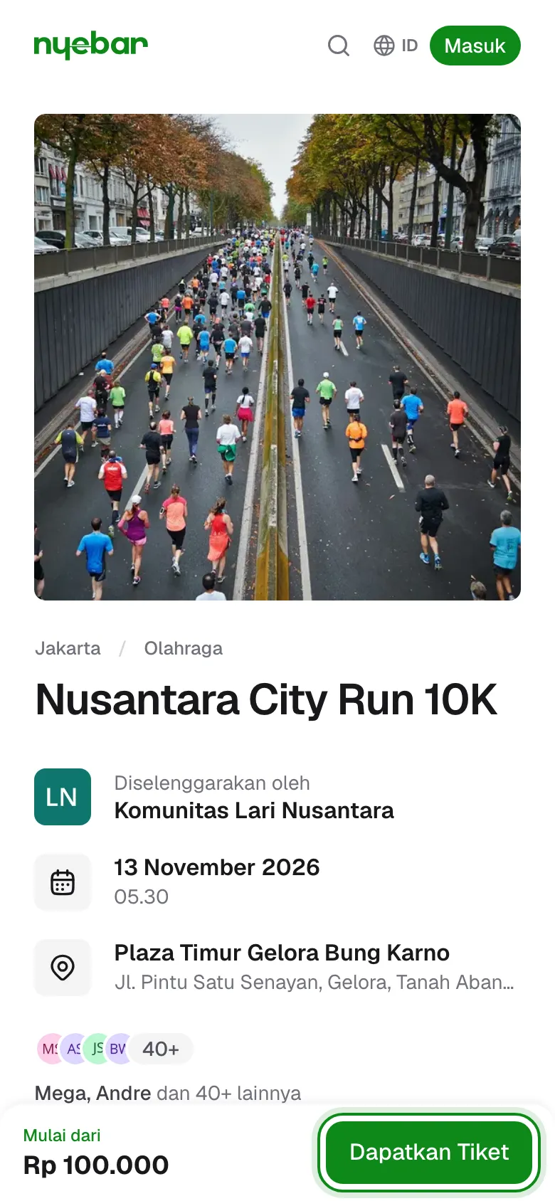 Bagian atas halaman event dan tombol Dapatkan Tiket.