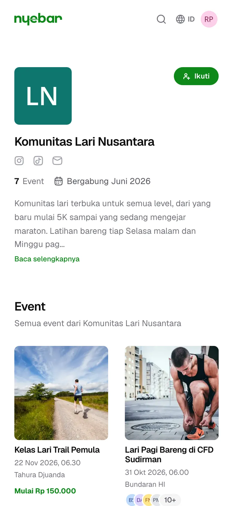 Profil publik organizer seperti yang dilihat pengunjung.