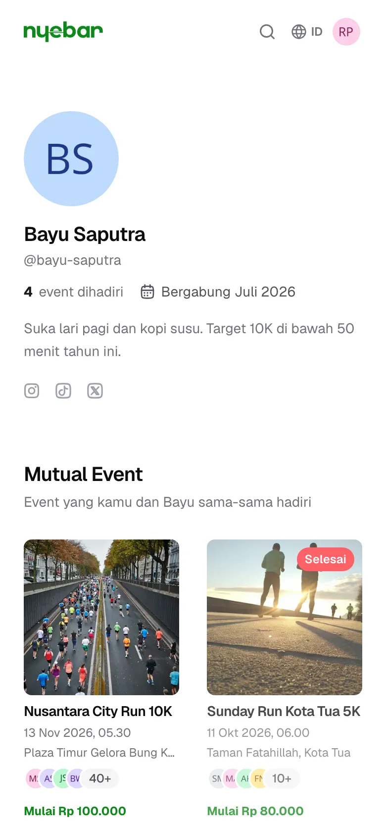Profil publik peserta lain, lengkap dengan Mutual Event.